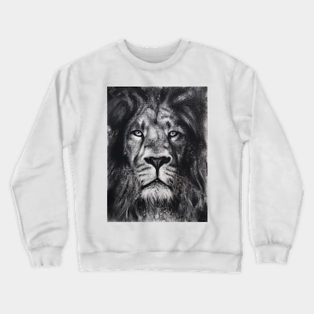 Lion - charcoal drawing Crewneck Sweatshirt by Iulian Cetanas